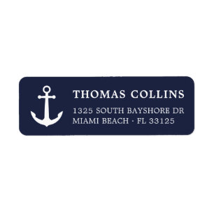 Simple Nautical Navy Blue Anchor Return Address