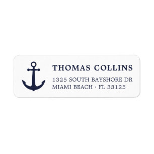 Simple Nautical Navy Blue Ancre Adresse de retour