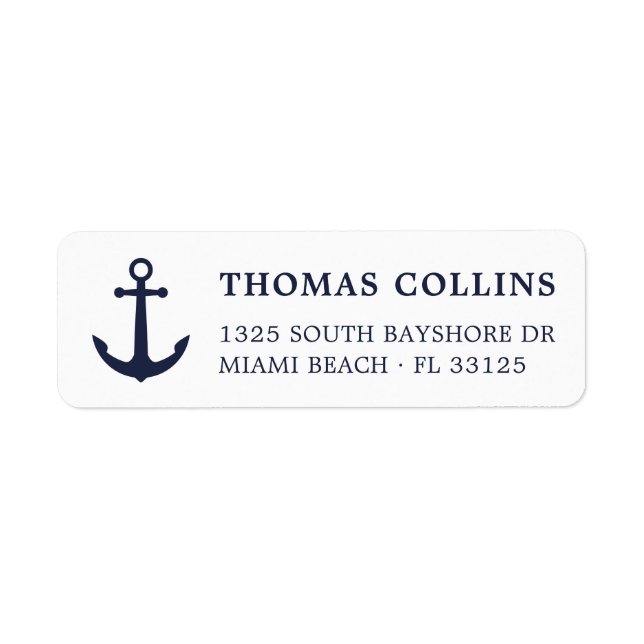 Simple Nautical Navy Blue Ancre Adresse de retour (Devant)