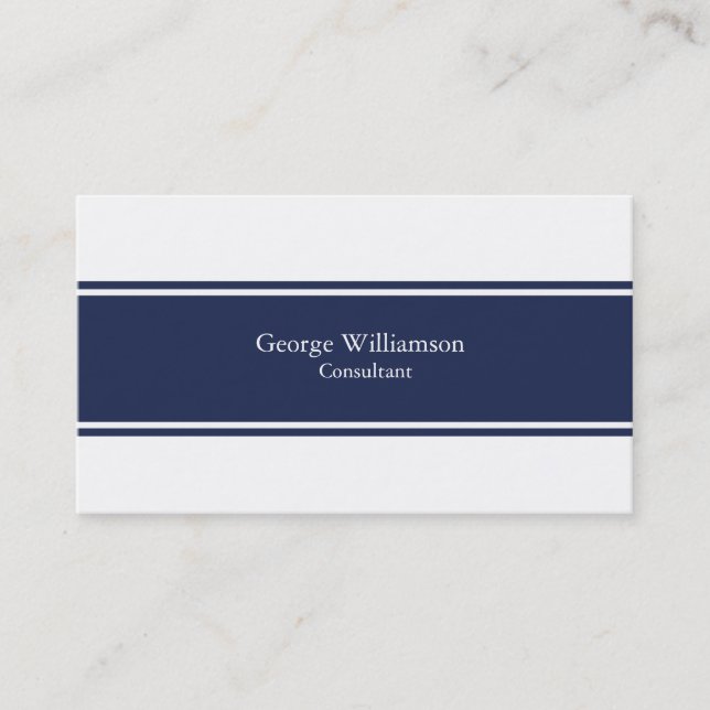 Simple Nautical Navy Blue and White Business Card (Front)