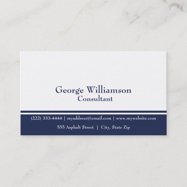 Simple Nautical Navy Blue and White Business Card (Front)