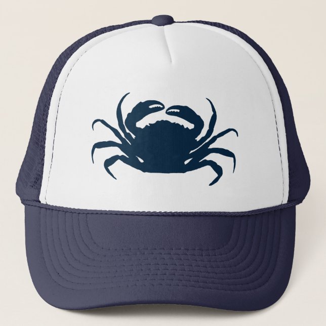 Simple Navi Blue Sea Crab Illustration Trucker Hat (Front)