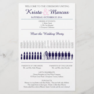 Simple Navy and Blush Wedding Program Silhouettes