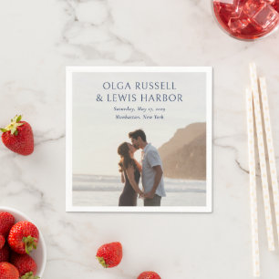 Simple Navy and Cream Modern Wedding Napkin