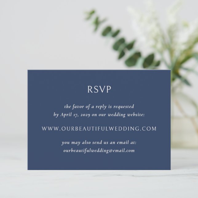 Simple Navy and Cream Modern Wedding RSVP Card (Standing Front)