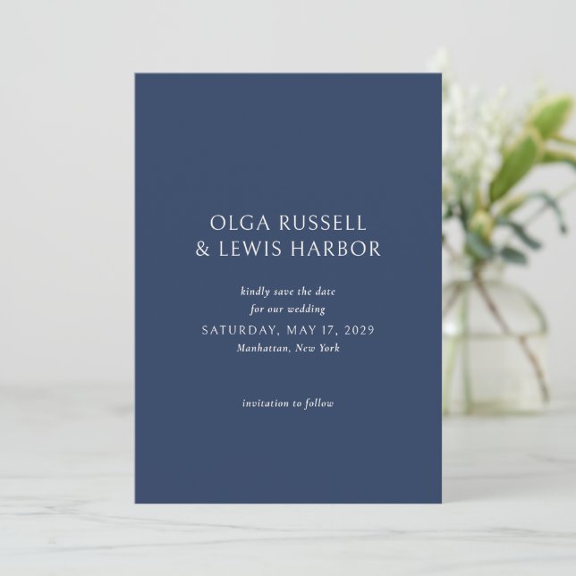 Simple Navy and Cream Modern Wedding Save The Date (Standing Front)