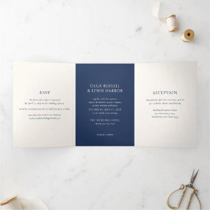 Simple Navy and Cream Modern Wedding Tri-Fold Invitation
