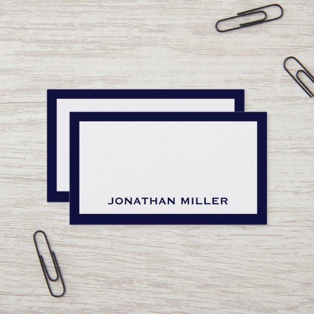 Simple Navy and White Typographic Business Card (Front/Back In Situ)