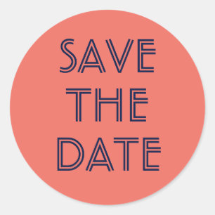 Simple Navy Blue and Coral Save The Date Sticker