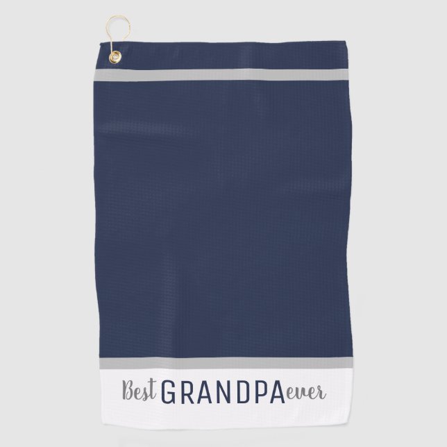 Simple Navy Blue And White Best Grandpa Ever Golf Towel (Front)