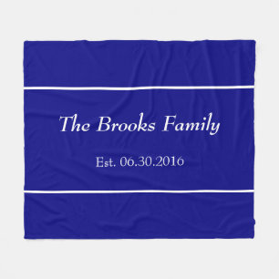 Simple Navy Blue and White Family Name Date Est. Fleece Blanket