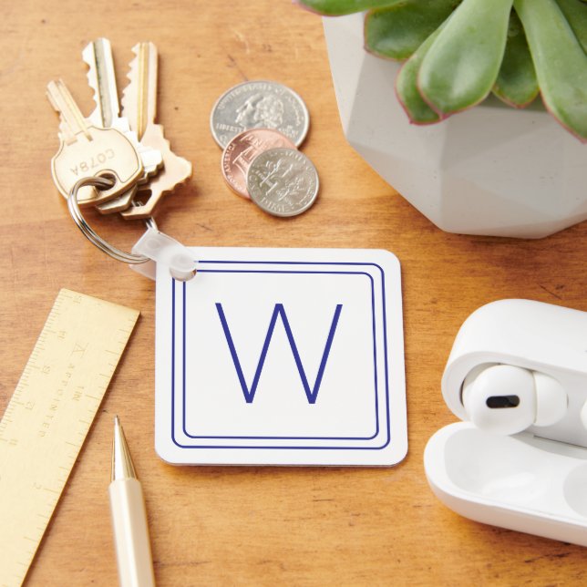 Simple Navy Blue and White Monogram Keychain (Desk)
