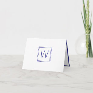 Simple Navy Blue and White Monogram Note Card