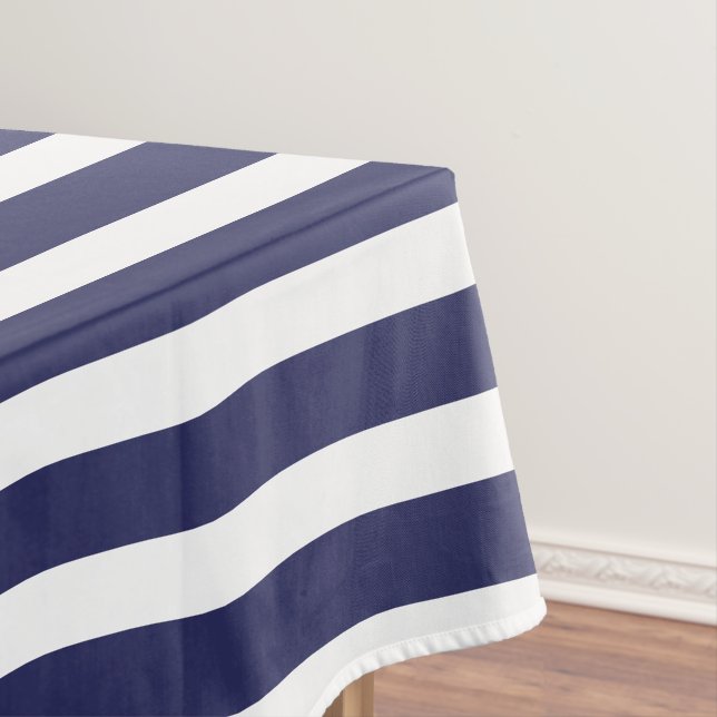 Simple Navy Blue And White Stripes Pattern  Tablecloth (In Situ)