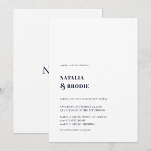 Simple NAVY BLUE and White Wedding Invitation