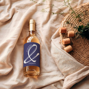 Simple Navy Blue Bold Minimalist Modern Wedding Wine Label