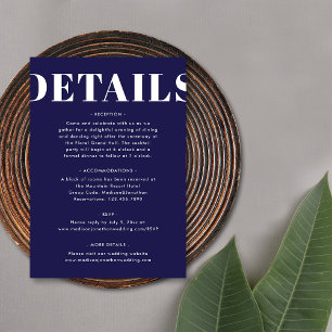 Simple Navy Blue Bold Modern Wedding Details Enclosure Card