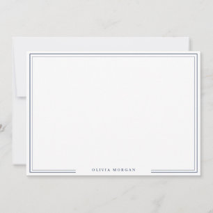 Simple Navy Blue Border Name Stationery  Note Card