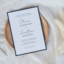 Simple Navy Blue Border Script Wedding