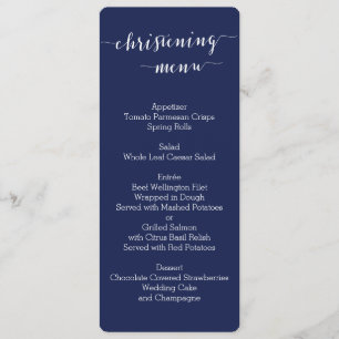 Simple Navy Blue Christening Menu Cards