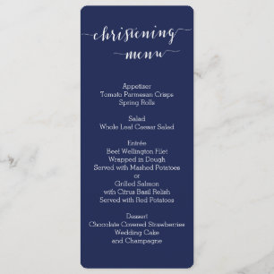 Simple Navy Blue Christening Menu Cards