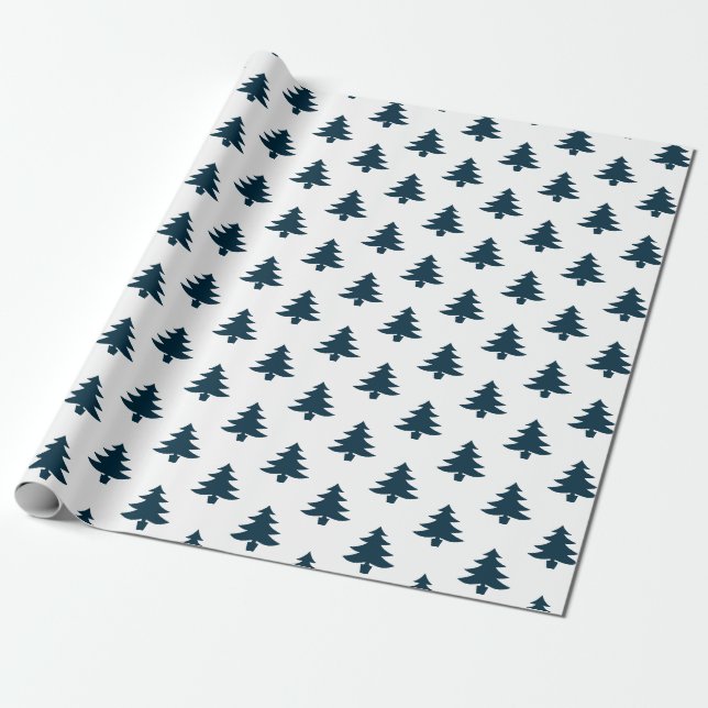 Simple Navy Blue Christmas Tree Pattern Wrapping Paper (Unrolled)