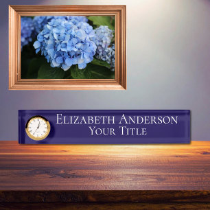 Simple Navy Blue Clock Name Plate