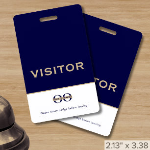 Simple Navy Blue Custom Logo Visitor Badge