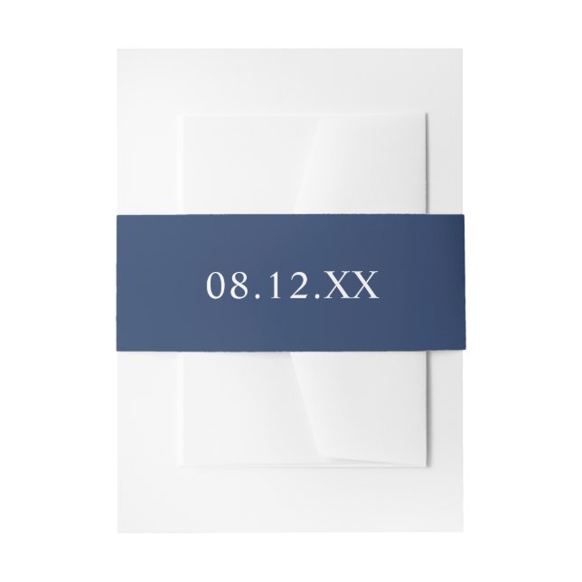 Simple Navy Blue Date Wedding  Invitation Belly Band (Front Example)