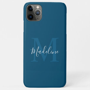 Simple Navy Blue Elegant Script Monogram iPhone 11 Pro Max Case