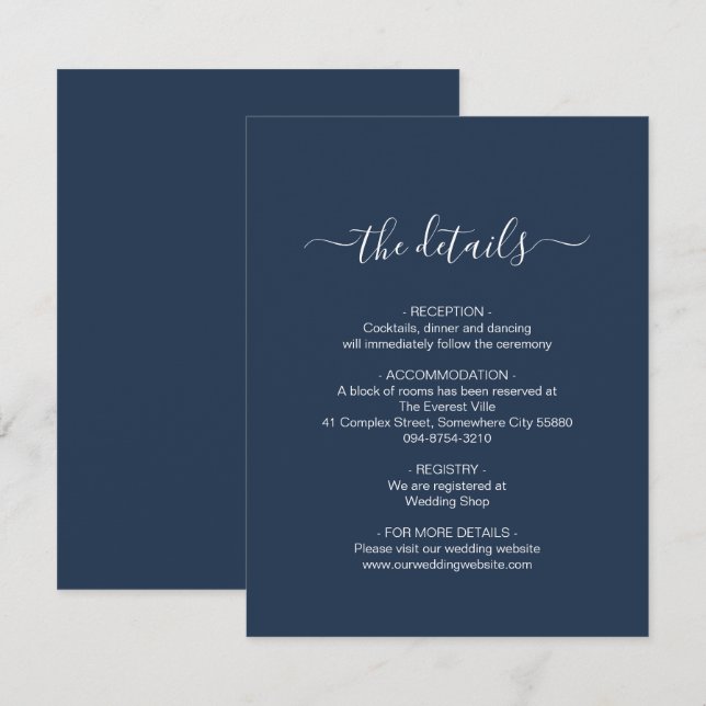Simple Navy Blue  Enclosure Card (Front/Back)