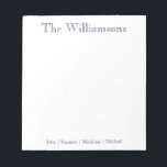 Simple Navy Blue Family Notepad<br><div class="desc">Family Notepad - Perfect for everyday notes and lists.  Personalized with your family's last name at the top and finished with your family member's first names at the bottom.  The colour can easily be changed.</div>