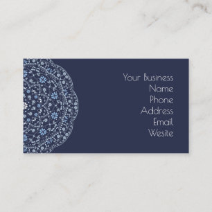 Simple Navy Blue Floral Minimalist Mandala Business Card