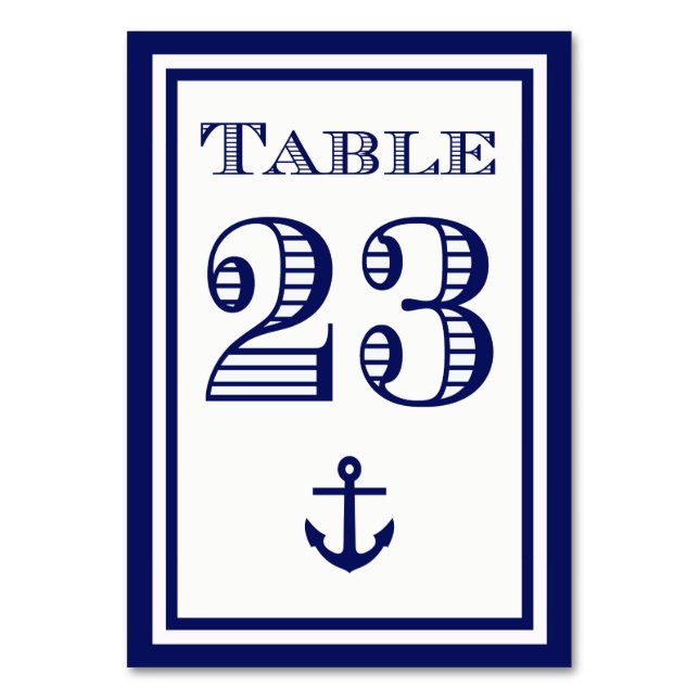 Simple Navy Blue Framed Anchor Table Card #23 (Front)