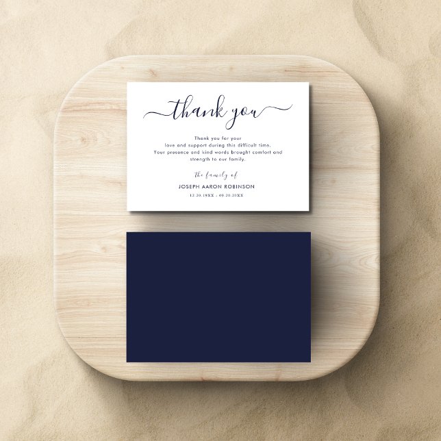 Simple Navy Blue Funeral Thank You Note Card (Creator Uploaded)