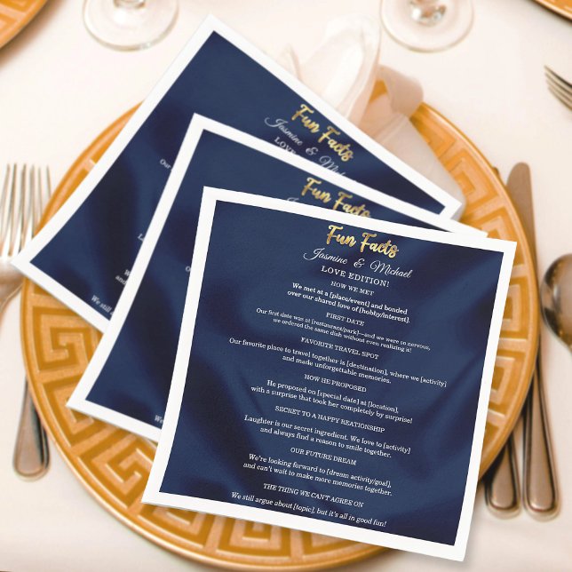Simple Navy Blue & Gold Wedding Trendy Fun Facts   Napkin (Creator Uploaded)