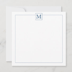 Simple Navy Blue Initial Monogram Square border Card