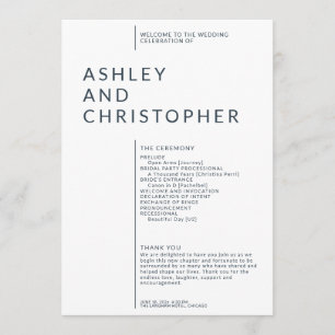 Simple Navy Blue Isolated Names Wedding Ceremony Program