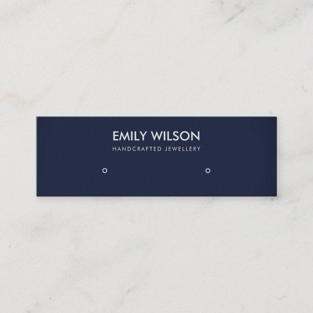 SIMPLE NAVY BLUE KRAFT STUD EARRING DISPLAY LOGO MINI BUSINESS CARD (Front)
