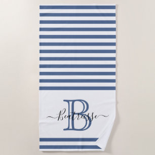 Simple Navy Blue Line Nautical Monogram Initial Beach Towel