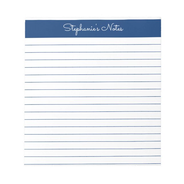 Simple Navy Blue Lined Personalized  Notepad (Front)