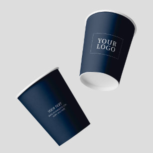 Simple Navy Blue Minimal Business Logo Custom Paper Cups