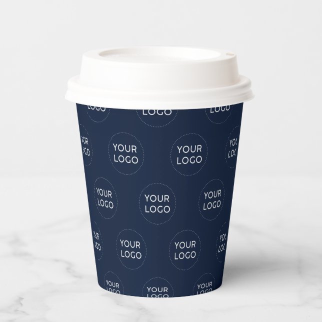 Simple Navy Blue Minimal Business Logo Pattern Paper Cups (Front)