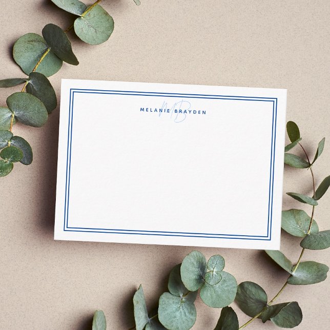 Simple Navy Blue Minimalist Monogram Two Border  Card (Creator Uploaded)