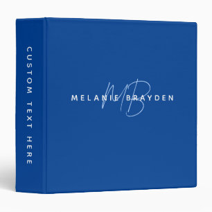 Simple Navy Blue Minimalist Two Monogram Name Binder