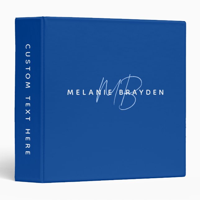 Simple Navy Blue Minimalist Two Monogram Name Binder (Front/Spine)