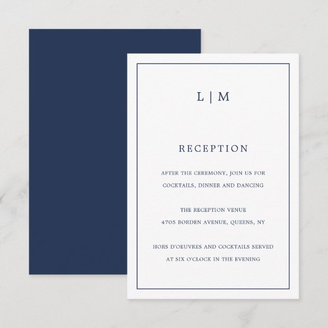 Simple Navy Blue Monogram Elegant Wedding Enclosure Card (Front/Back)