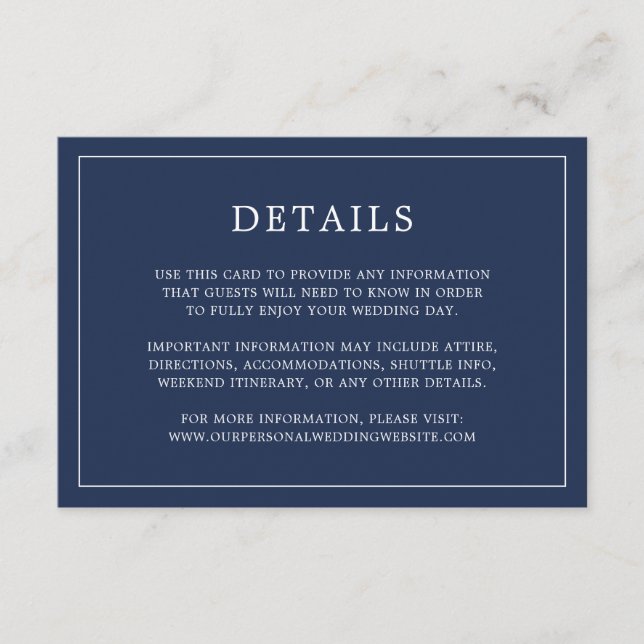 Simple Navy Blue Monogram Elegant Wedding Enclosure Card (Front)