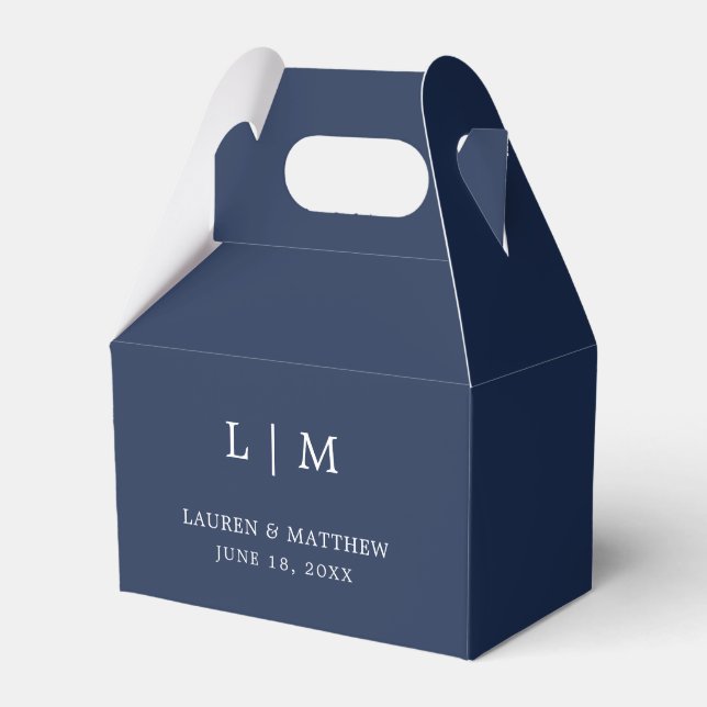 Simple Navy Blue Monogram Elegant Wedding Favor Box (Front Side)