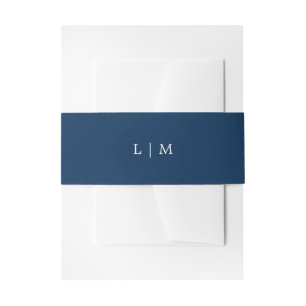 Simple Navy Blue Monogram Elegant Wedding Invitation Belly Band